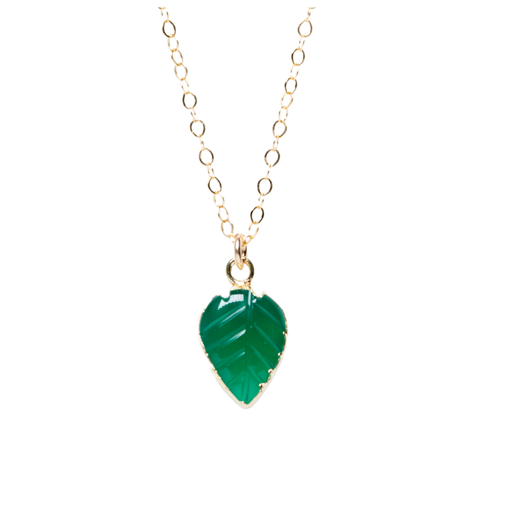 Leaf Necklace in Green Onyx