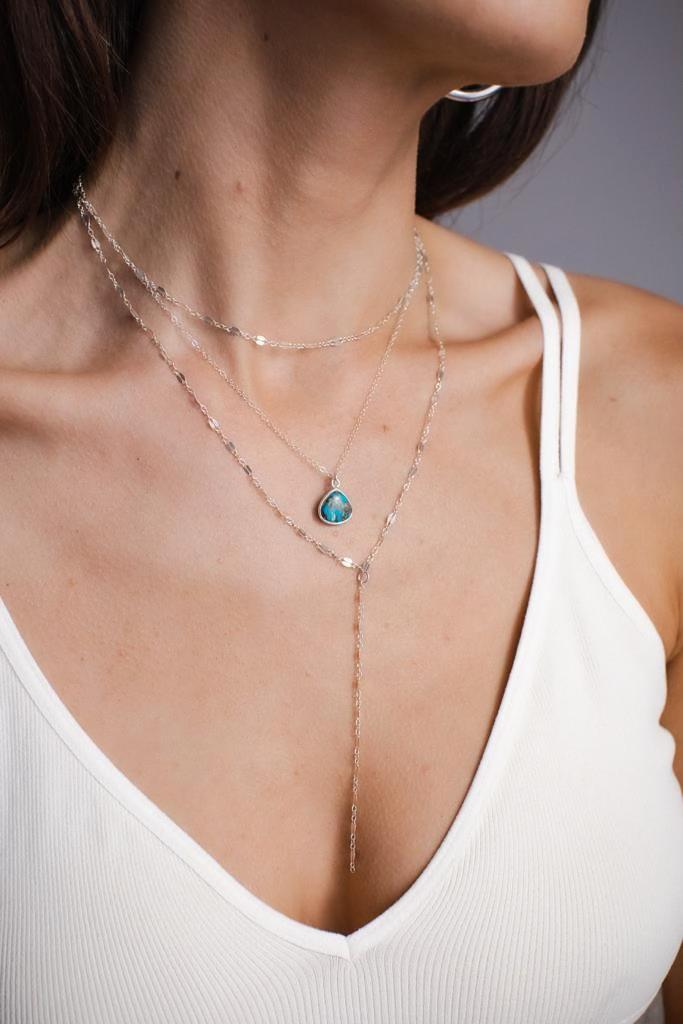 Copper Infused Turquoise Teardrop Necklace in Silver