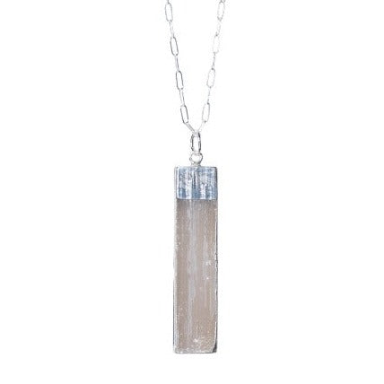 Long Selenite Necklace in Silver