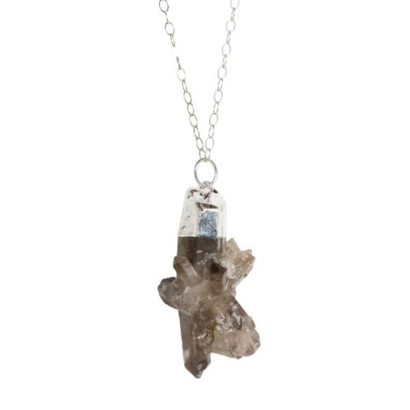 Long Smokey Quartz Point Necklace in Silver