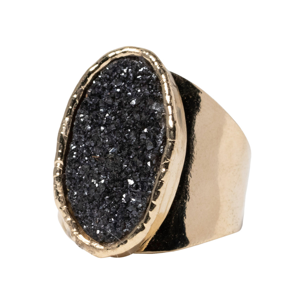 Midnight Druzy Oval Cocktail Ring