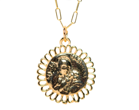 Mother Mary Flower Necklace Gold
