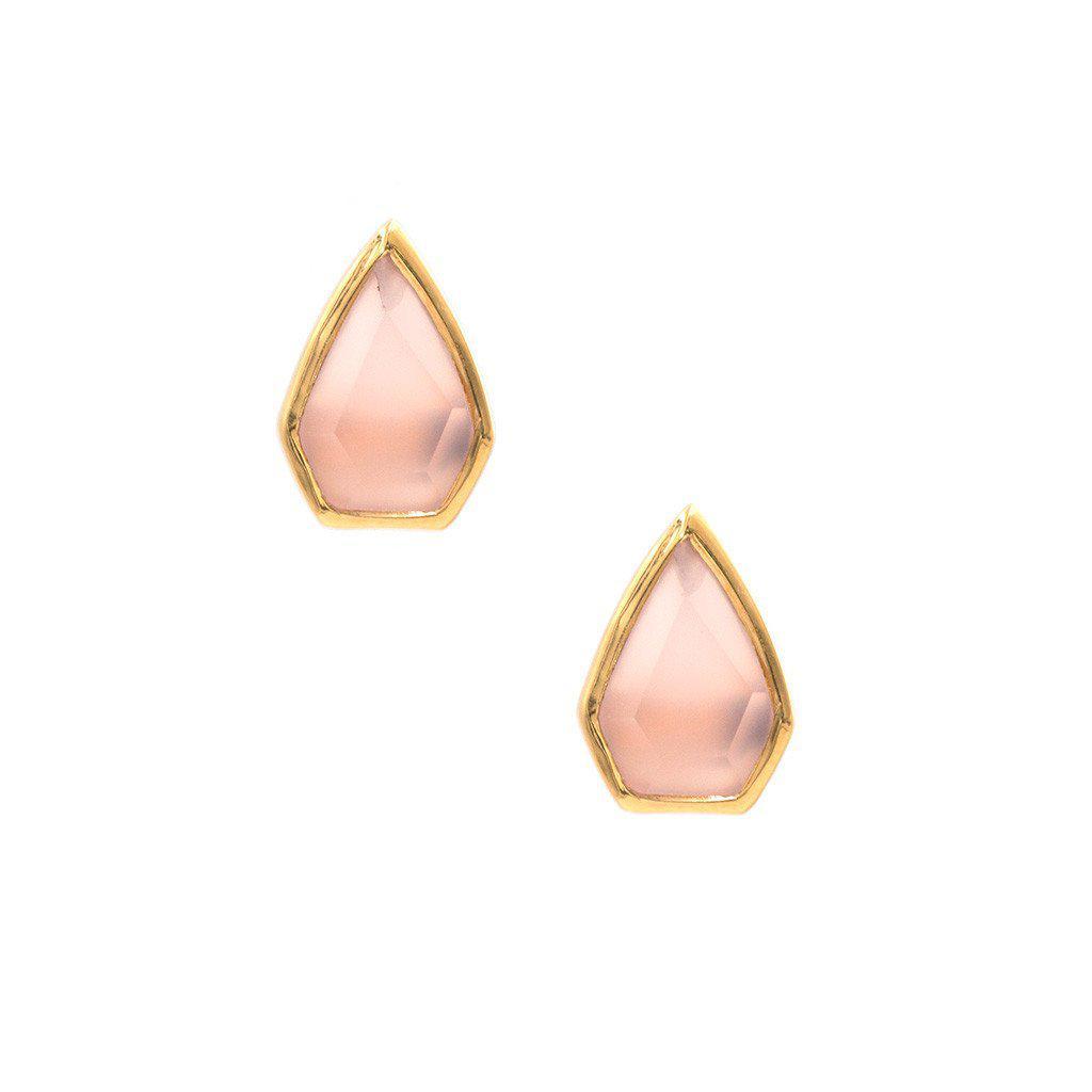 Gemstone Diamond Studs in Pink Chalcedony-Earrings-Waffles & Honey Jewelry-Waffles & Honey Jewelry