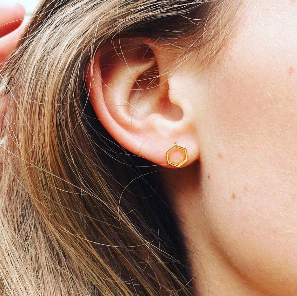 Geometric Hexagon Studs in Gold-Earrings-Waffles & Honey Jewelry-Waffles & Honey Jewelry
