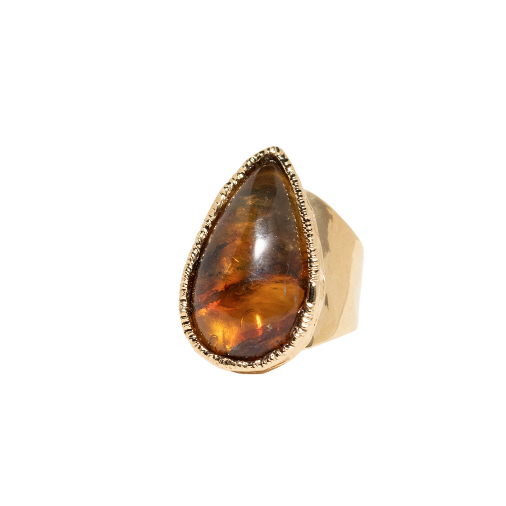 Amber Teardrop Cocktail Ring