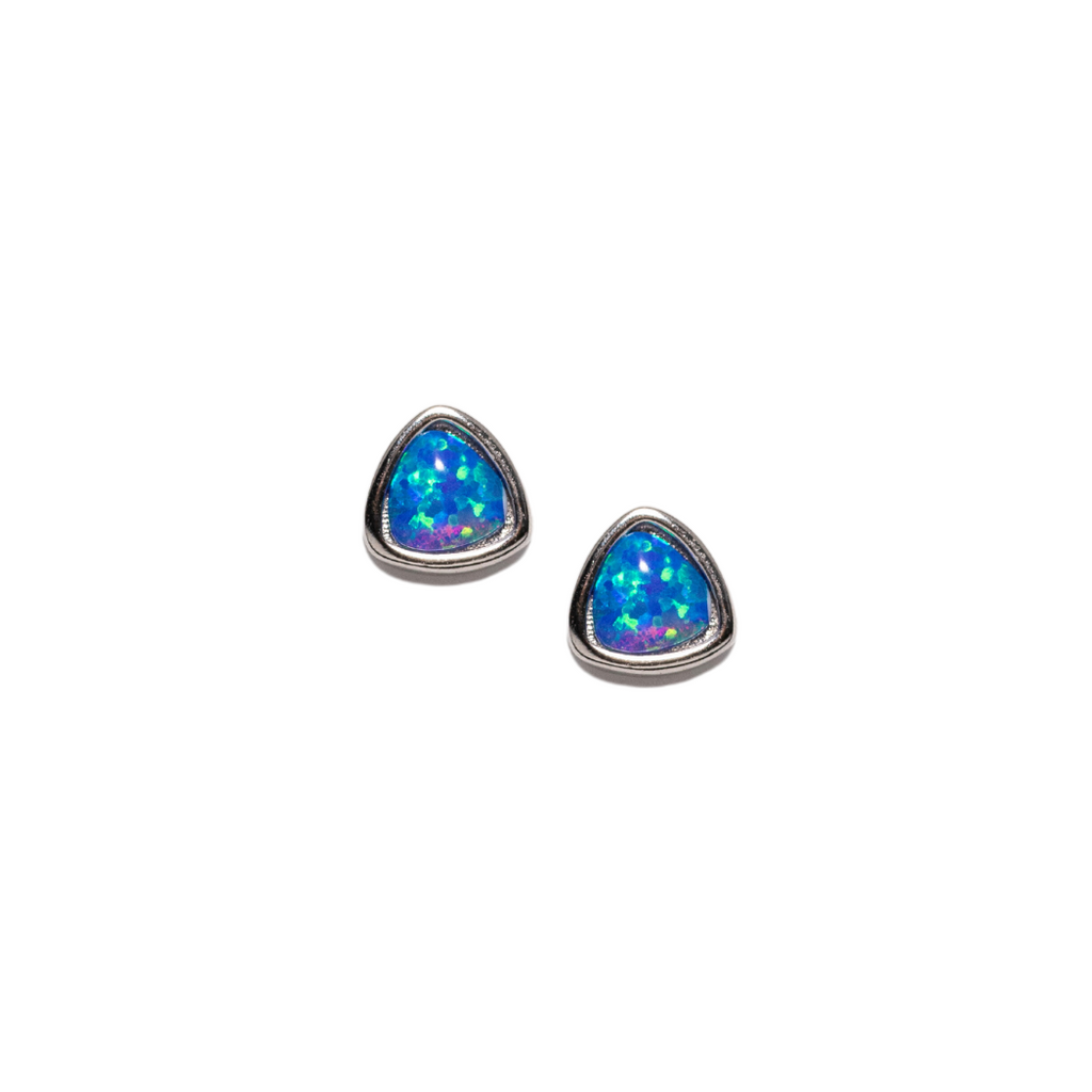 Blue Opal Trillion Earrings in Silver