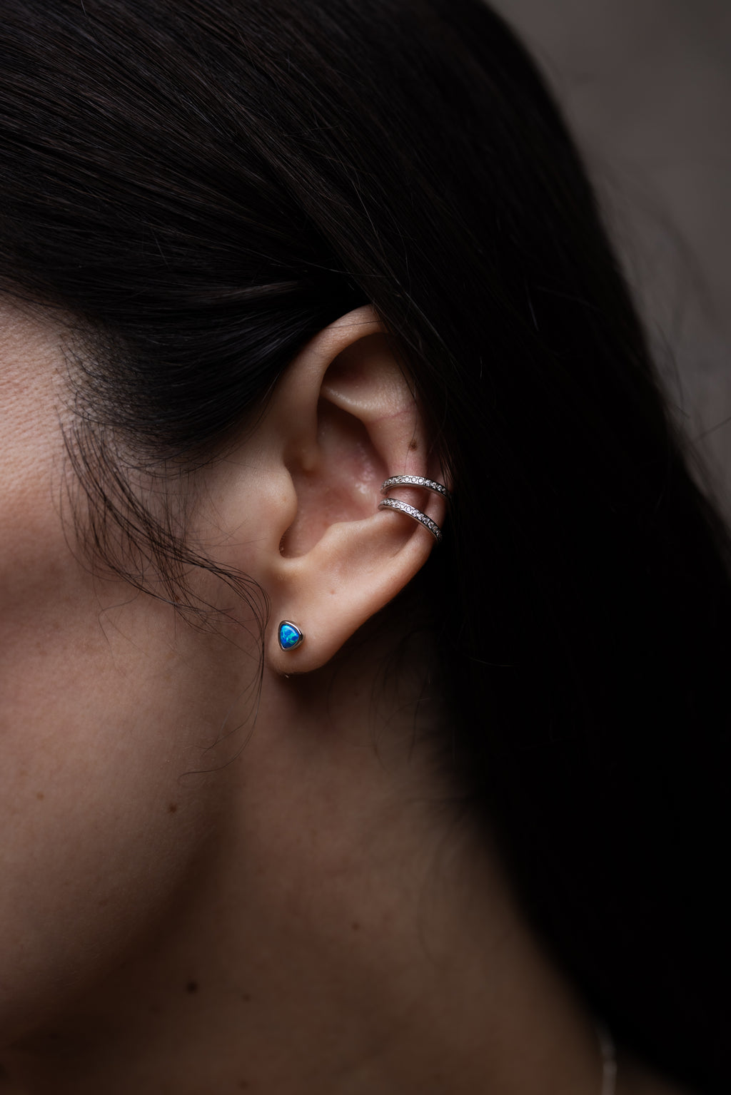 Blue Opal Trillion Earrings in Silver