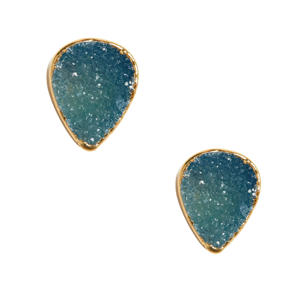 Blue Pear Druzy Studs