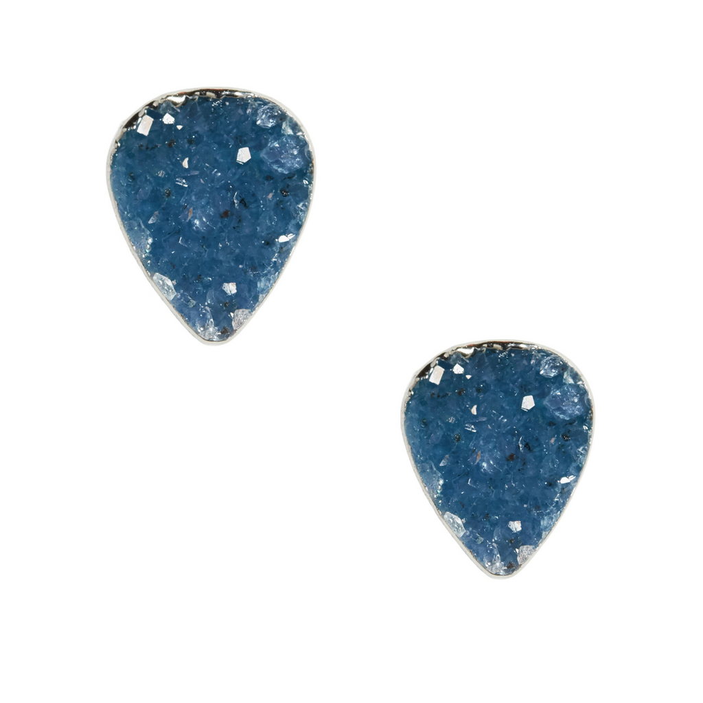 Blue Pear Druzy Studs in Silver