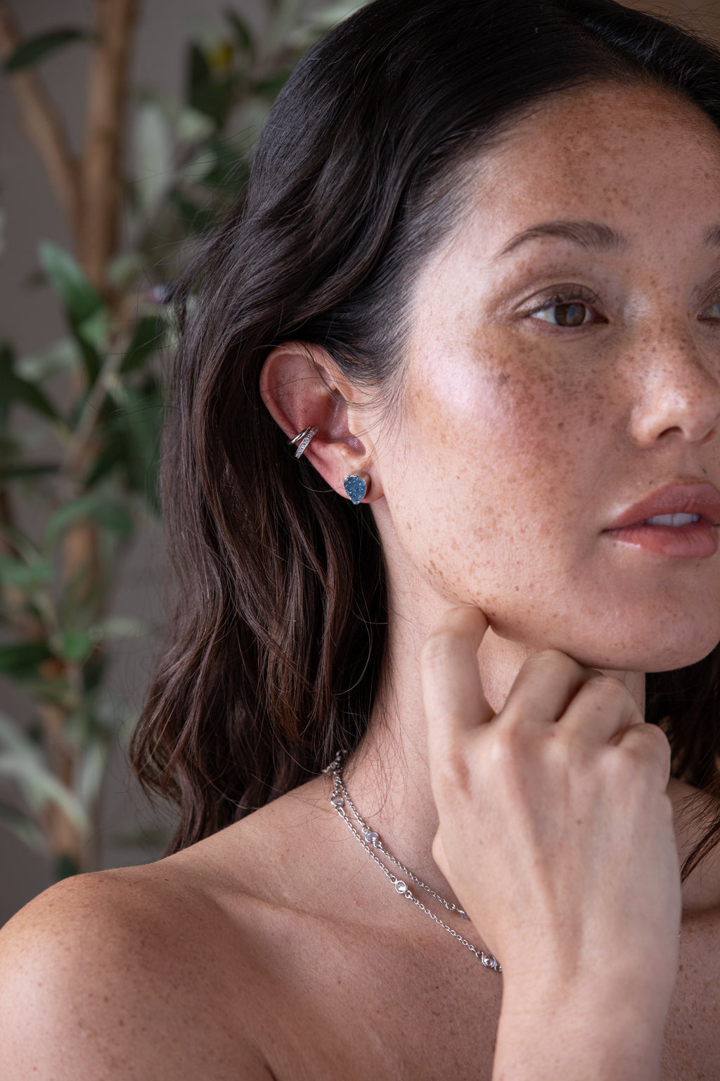 Blue Pear Druzy Studs in Silver