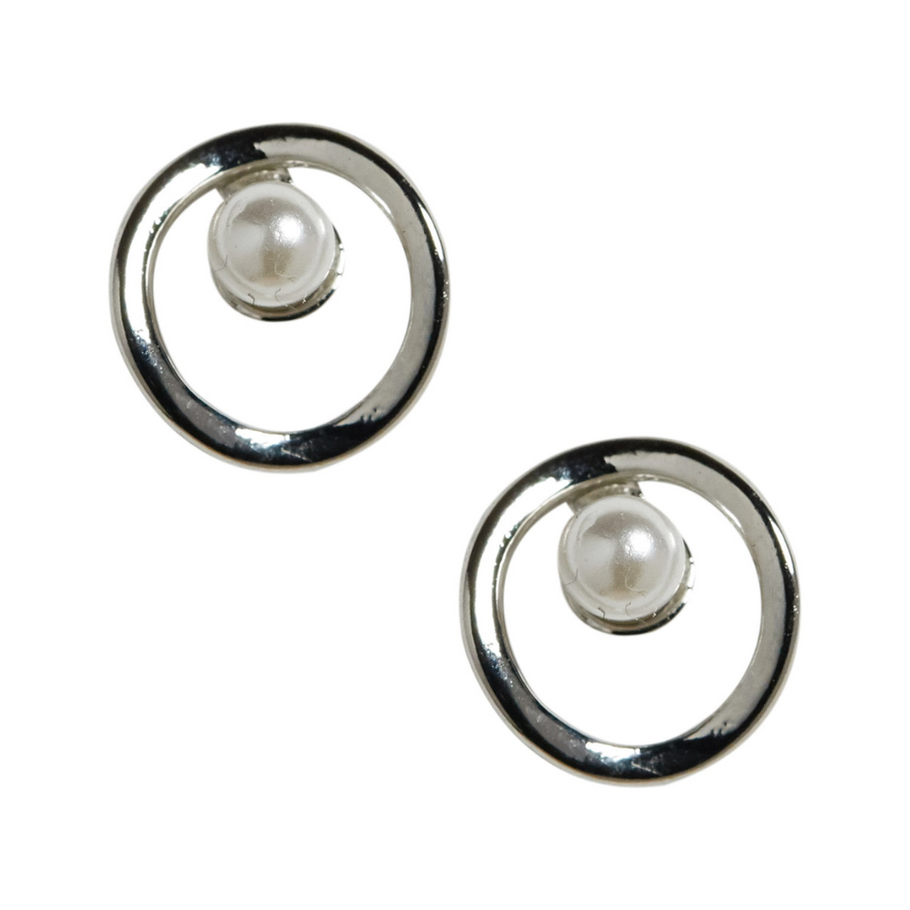 Caroline Pearl Stud Earrings in Silver