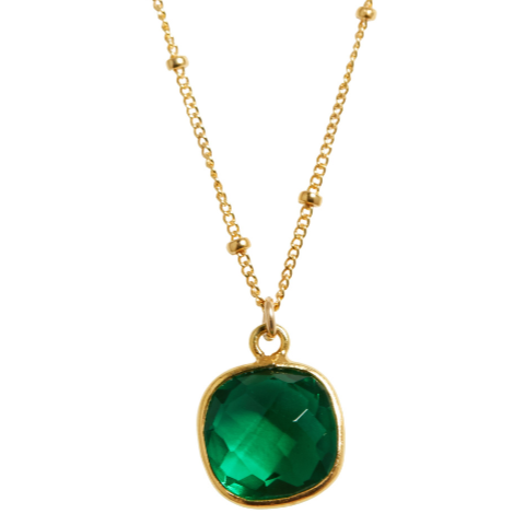 Cushion Cut Necklace in Green Onyx