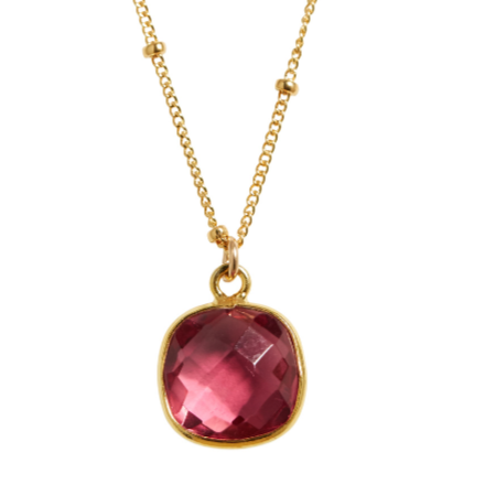 Cushion Cut Necklace in Pink Topaz