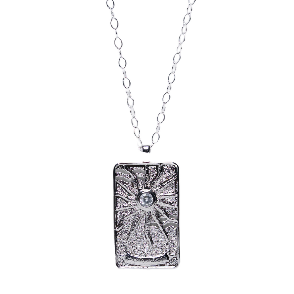 Cyra Rectangle Sun Necklace in Silver