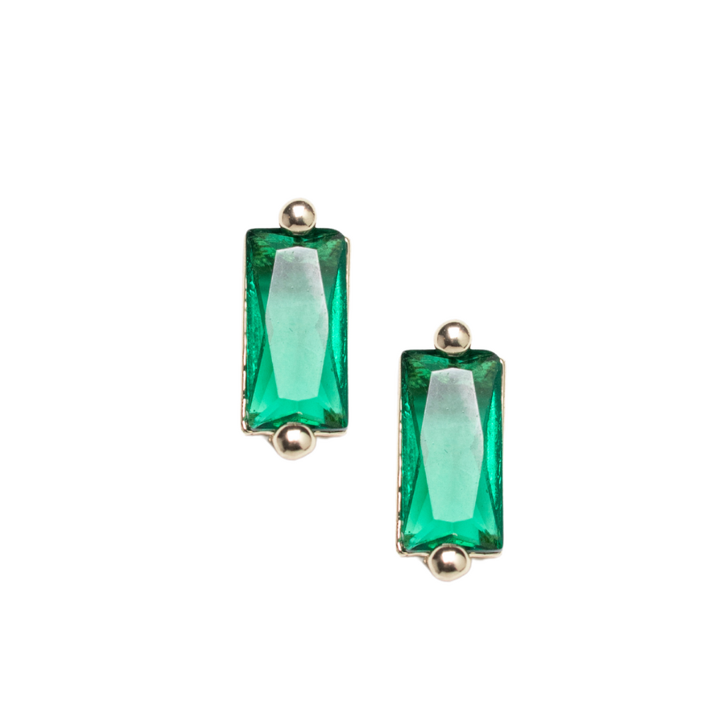 Green Baguette Cut Studs