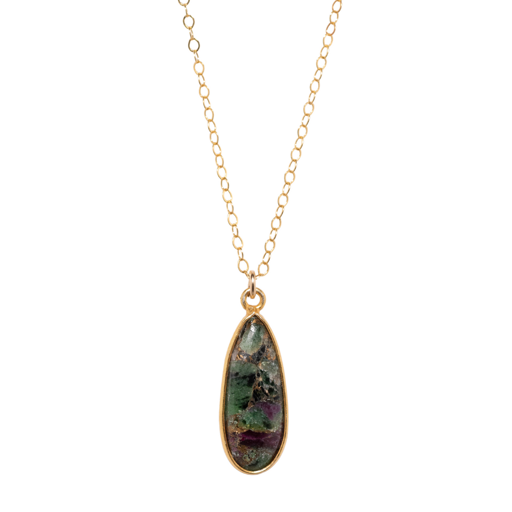 Green Copper Infused Turquoise Teardrop Necklace