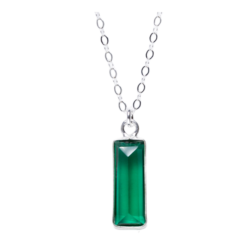 Green Onyx Bar Necklace in Silver