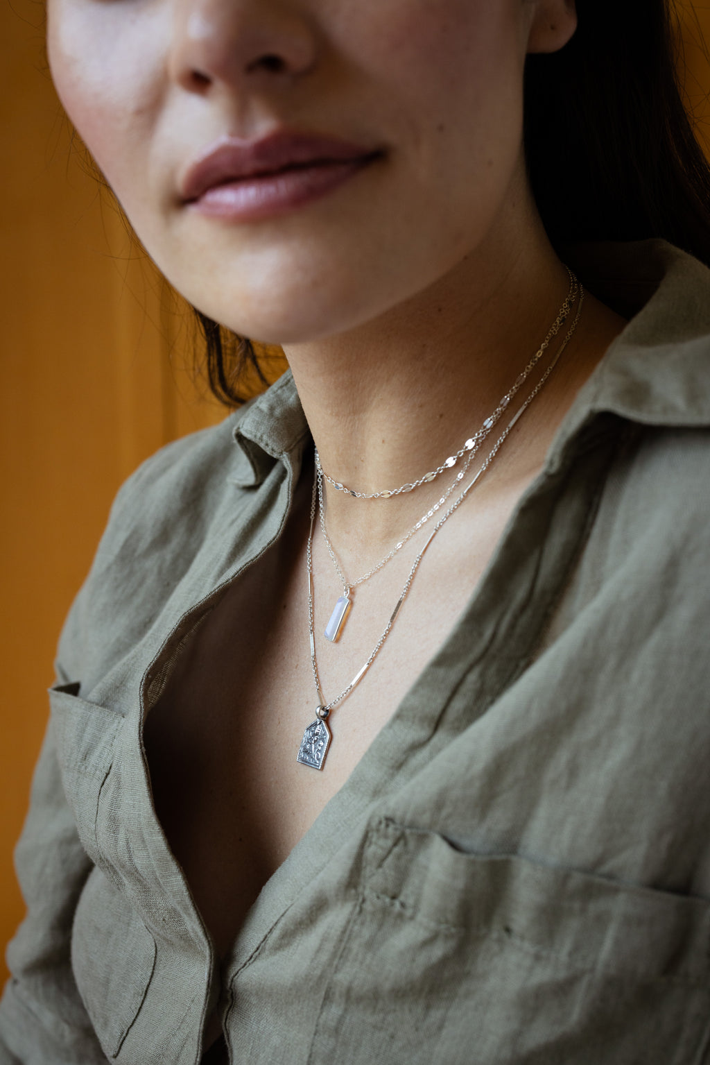 Opalite Bar Necklace in Silver