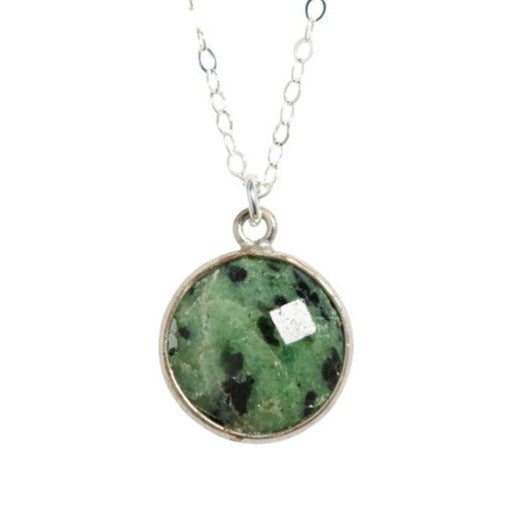 Silver Coin Necklace in Ruby Zoisite