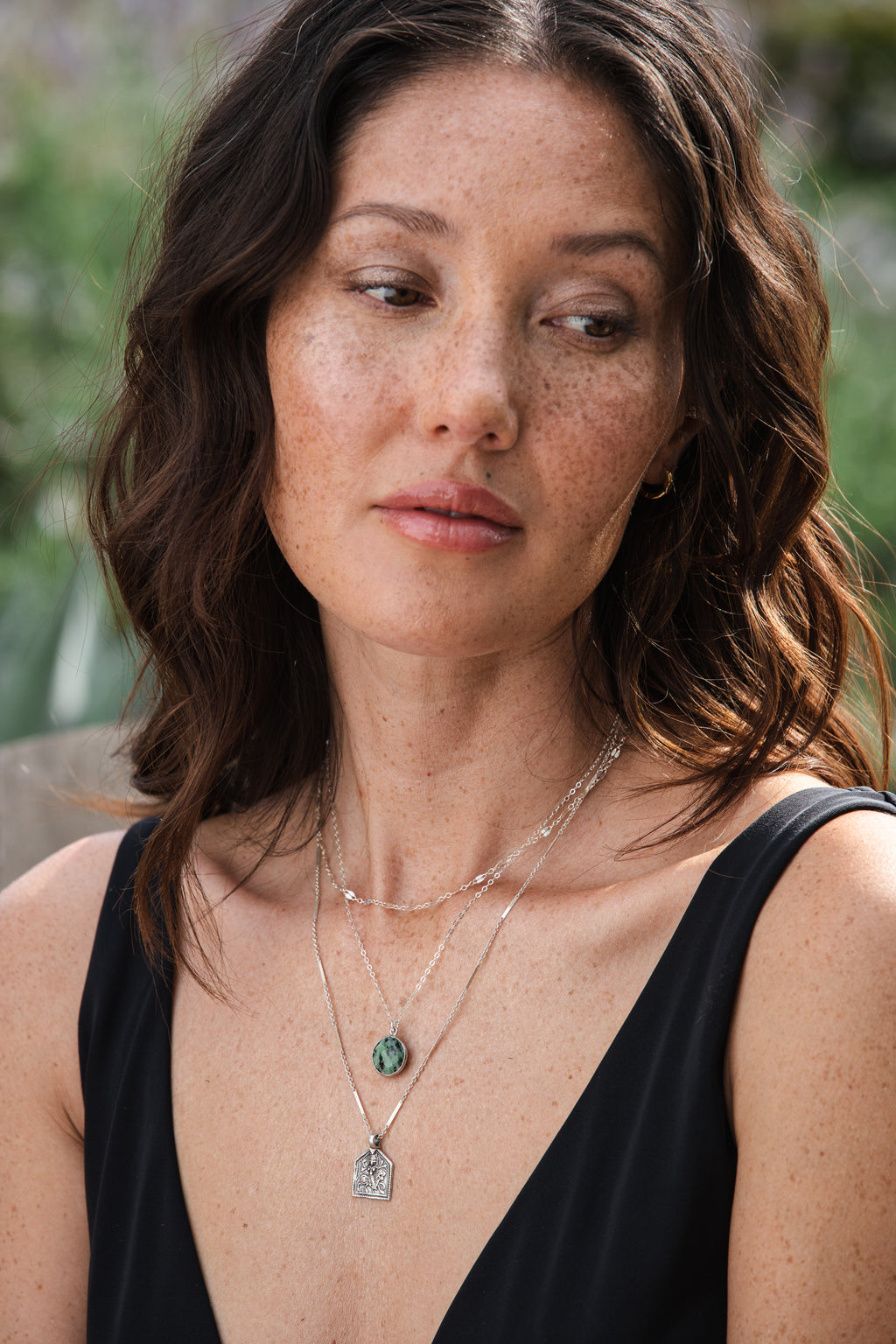 Silver Coin Necklace in Ruby Zoisite