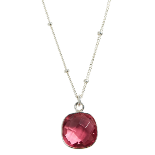 Silver Cushion Cut Necklace in Pink Topaz