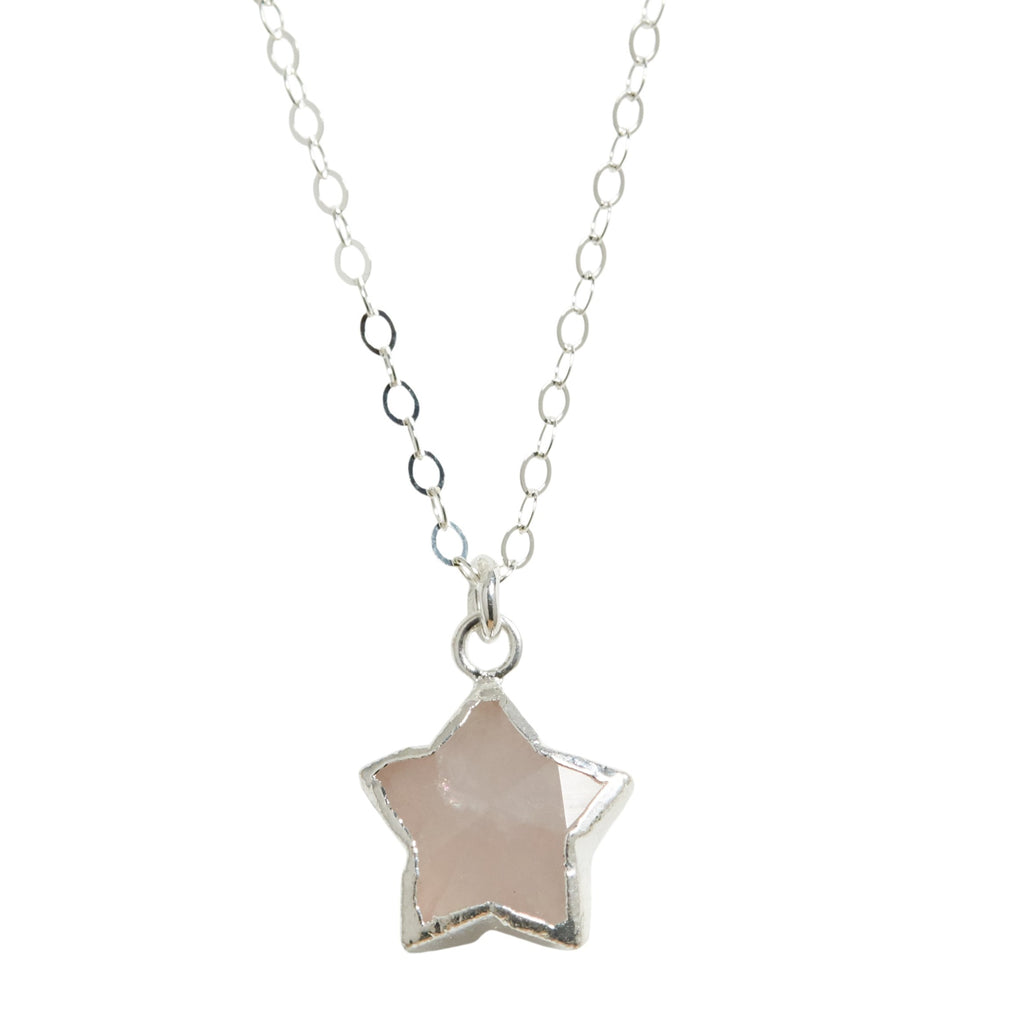 Silver Star Necklace in Rose Quartz