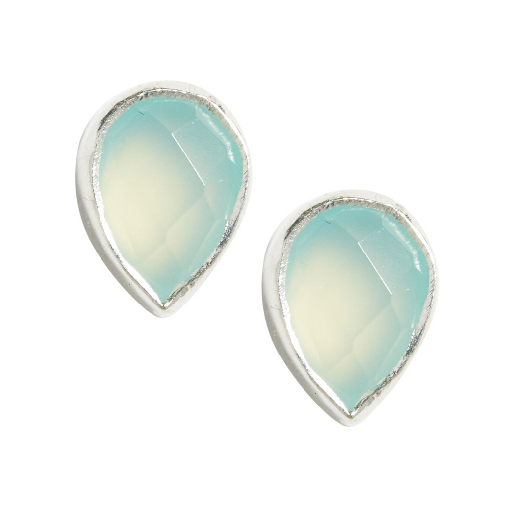 Silver Teardrop Gemstone Studs in Chalcedony