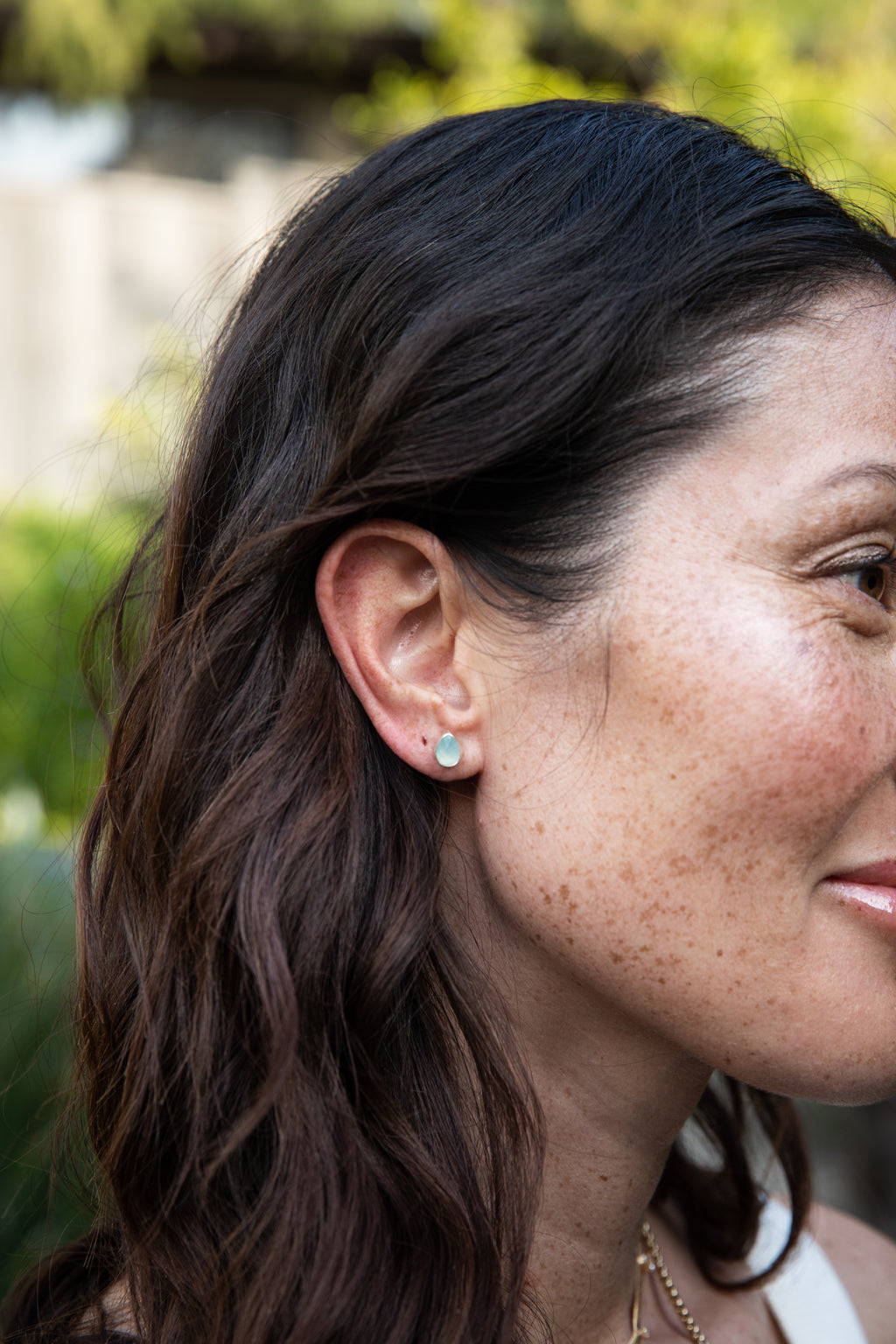 Silver Teardrop Gemstone Studs in Chalcedony