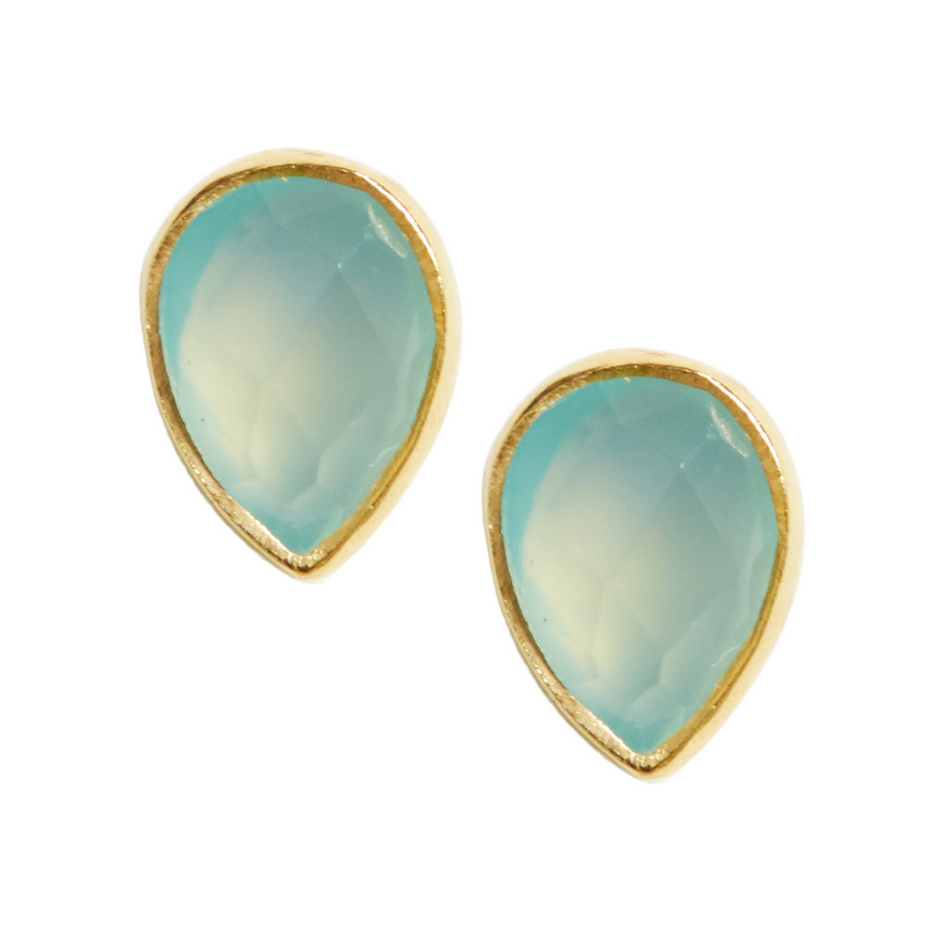 Teardrop Gemstone Studs in Chalcedony