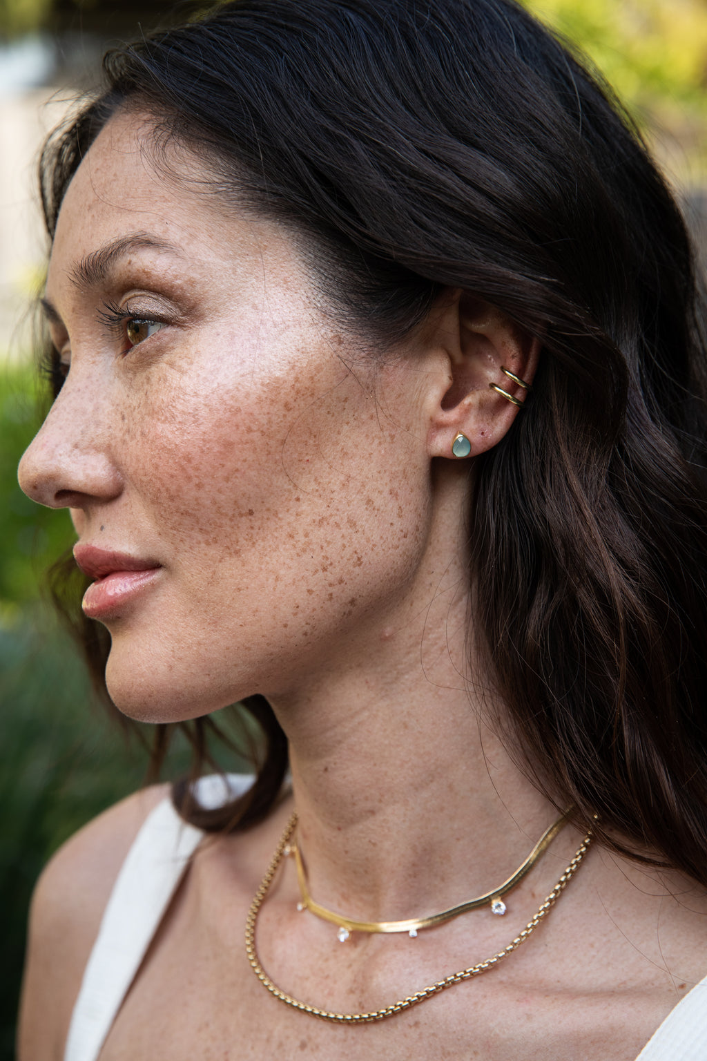 Teardrop Gemstone Studs in Chalcedony