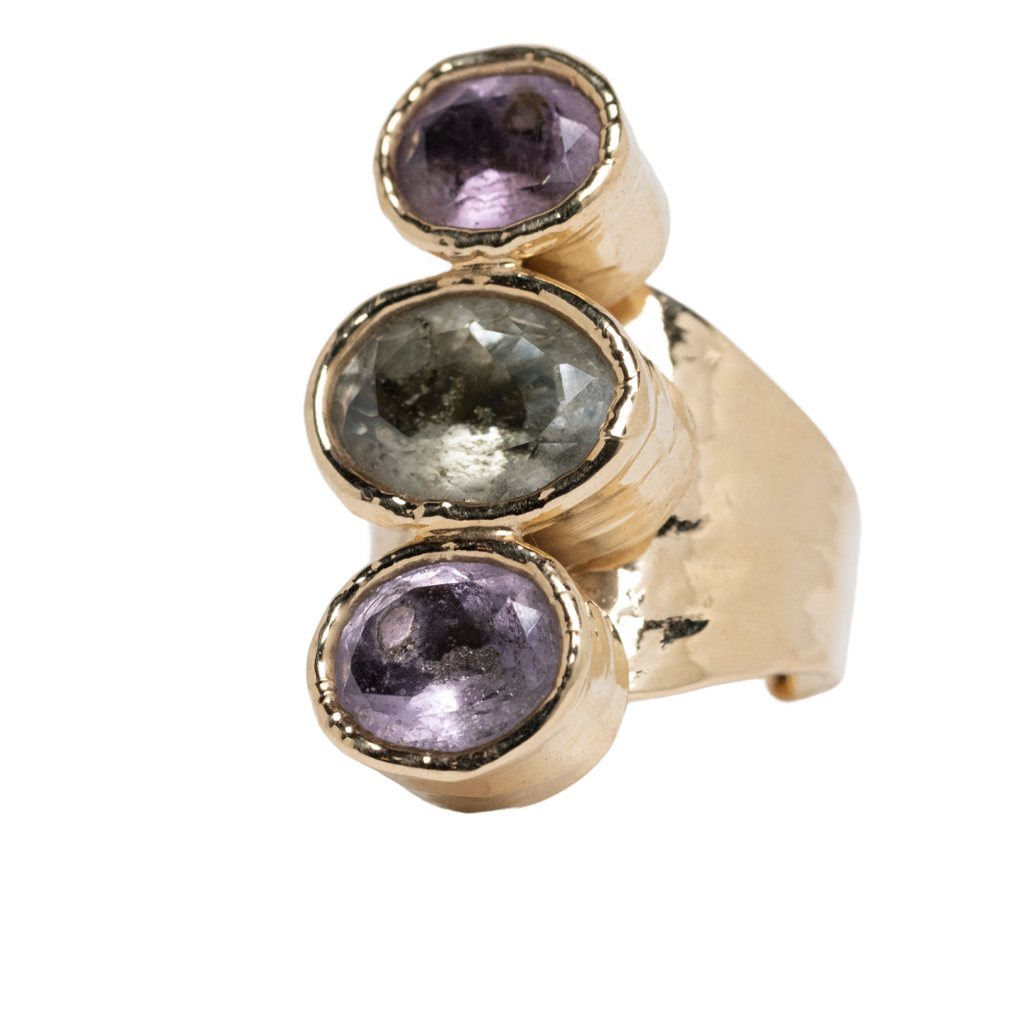 Triple Amethyst & Aqua Cocktail Ring