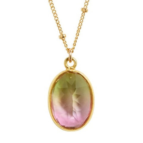 Watermelon Tourmaline Oval Necklace