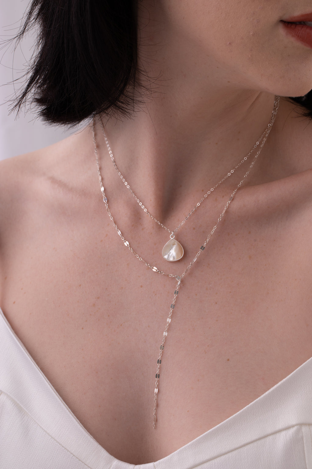 Pearl Fan Necklace in Silver