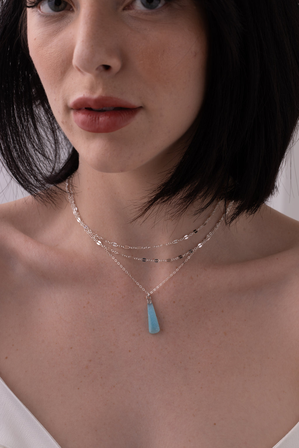 Blue Druzy Teardrop Necklace in Silver