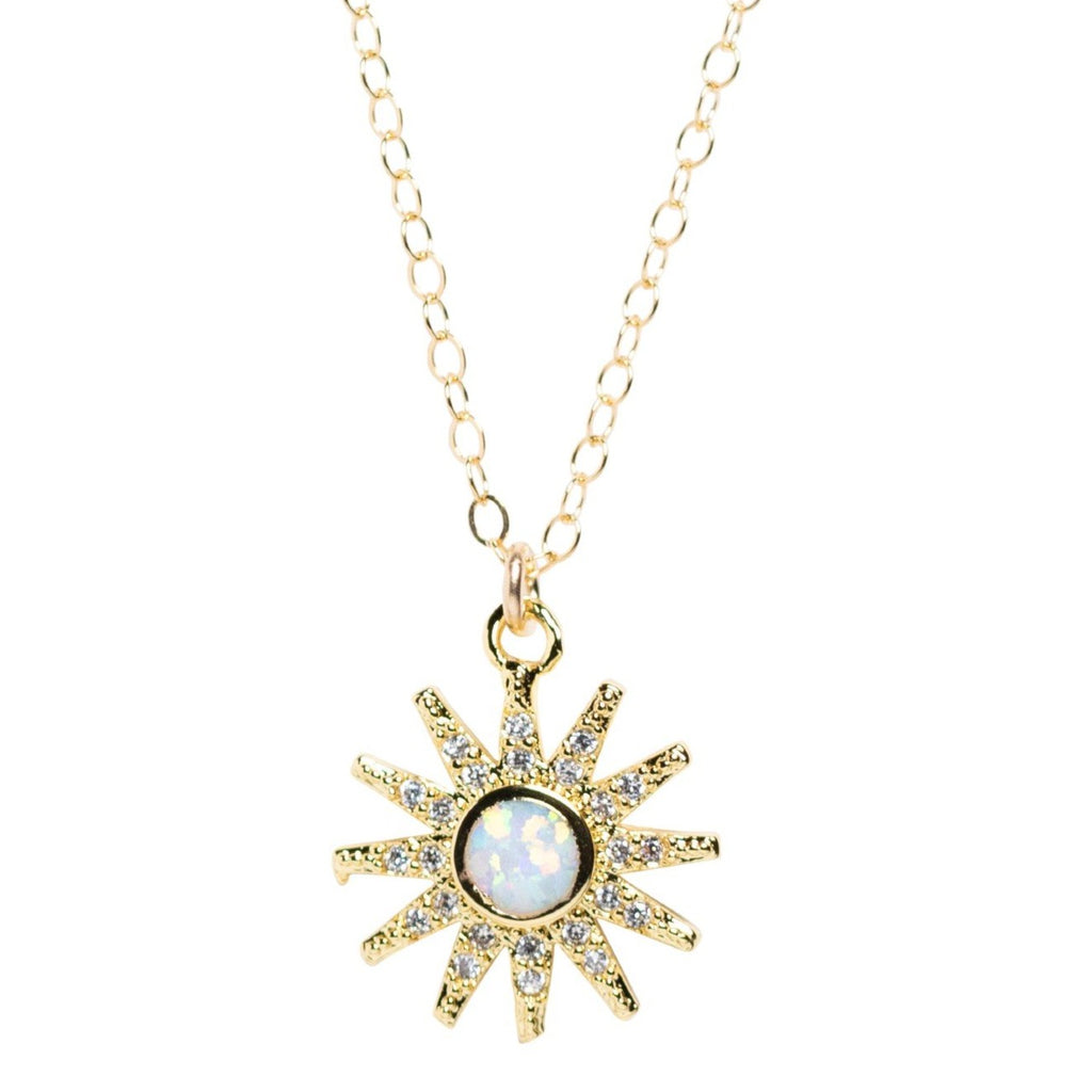 CZ and Opal Star Necklace in Gold