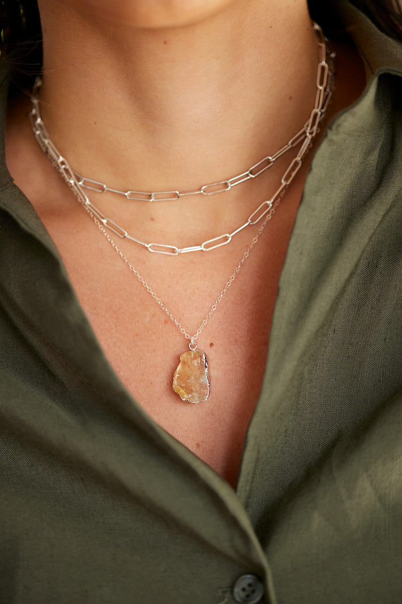 Raw Freeform Citrine Necklace in Silver