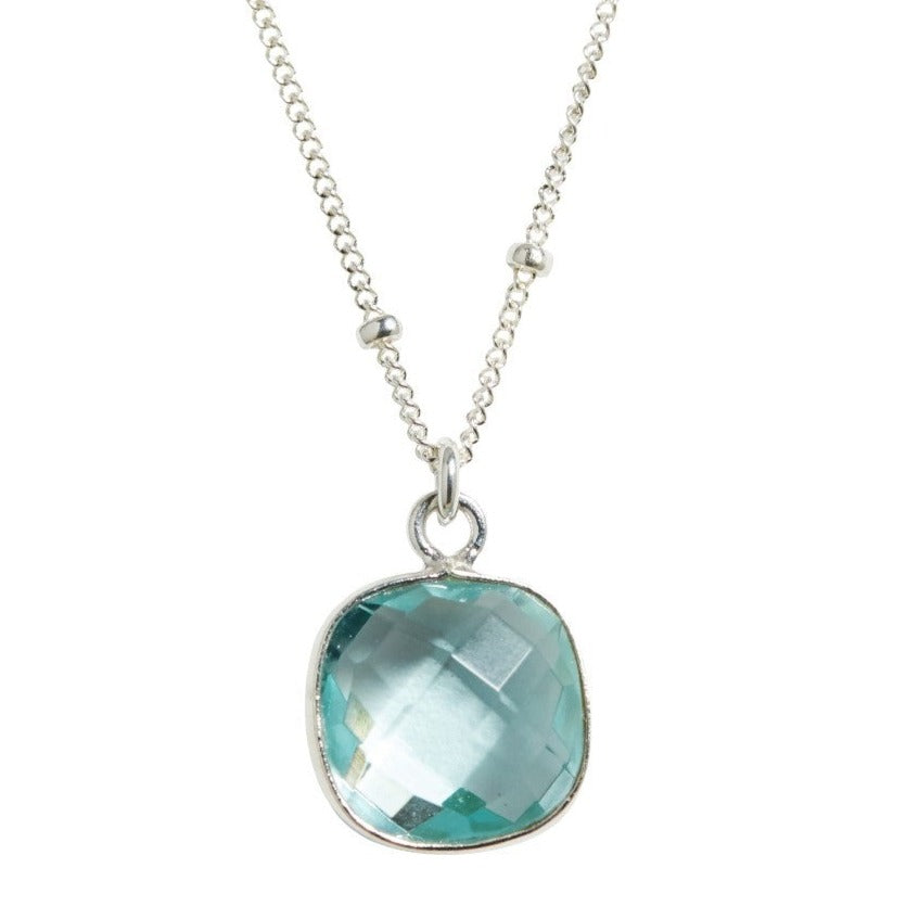 Cushion Cut Aqua Necklace in Silver