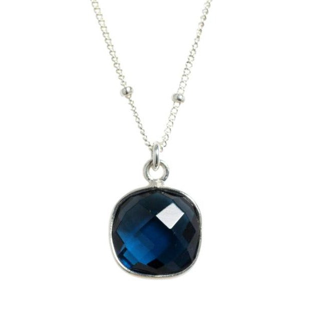 Cushion Cut Blue Quartz Necklace in Silver