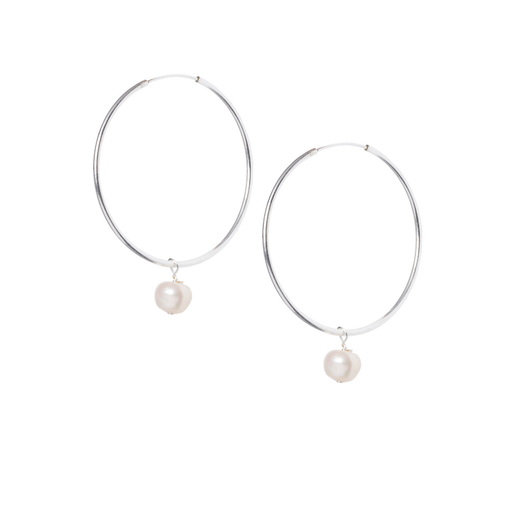 Jennie Pearl Hoops in Silver