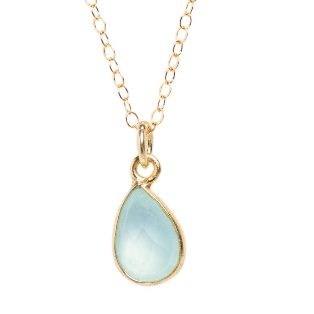 Mini Chalcedony Teardrop Necklace in Gold