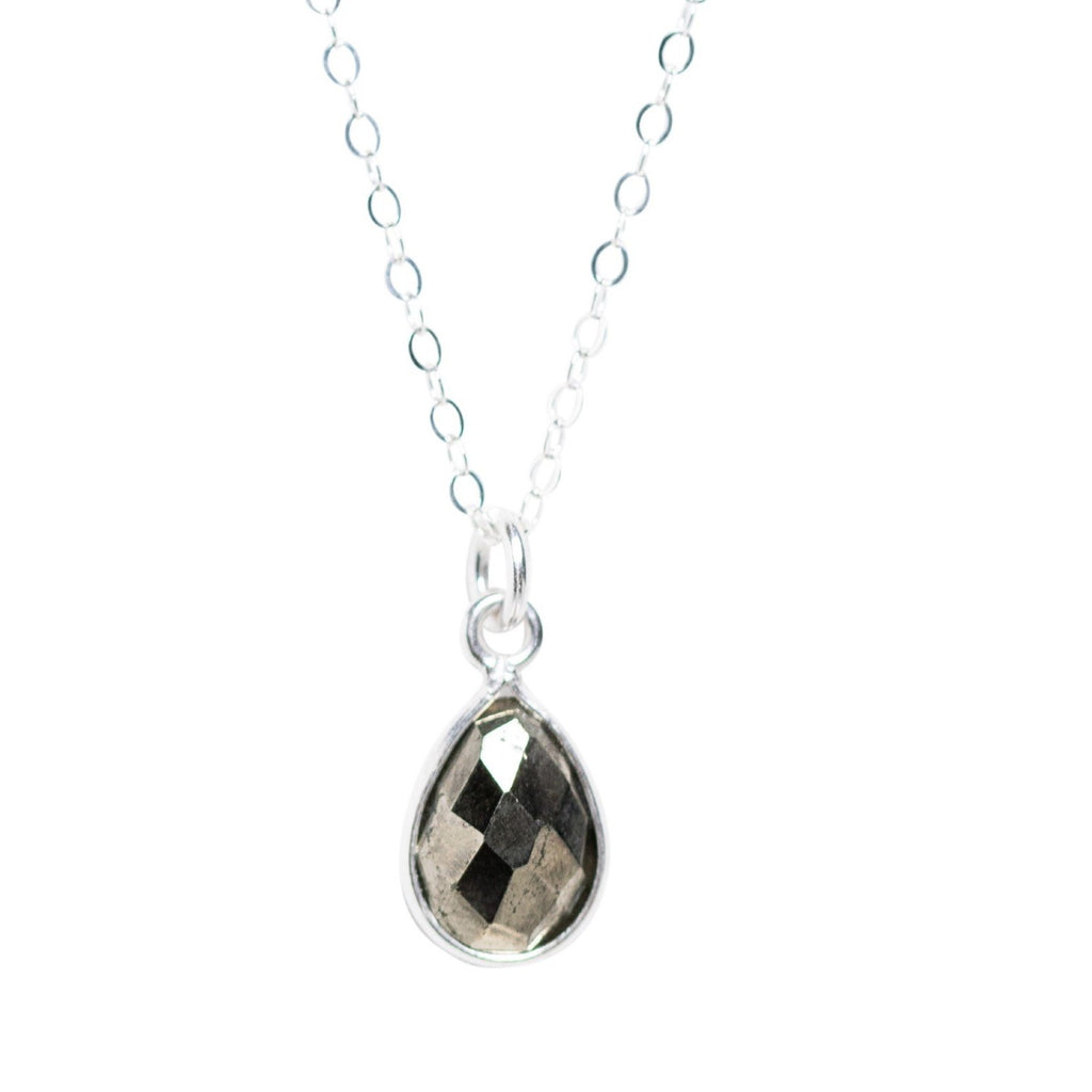 Mini Pyrite Teardrop Necklace Silver