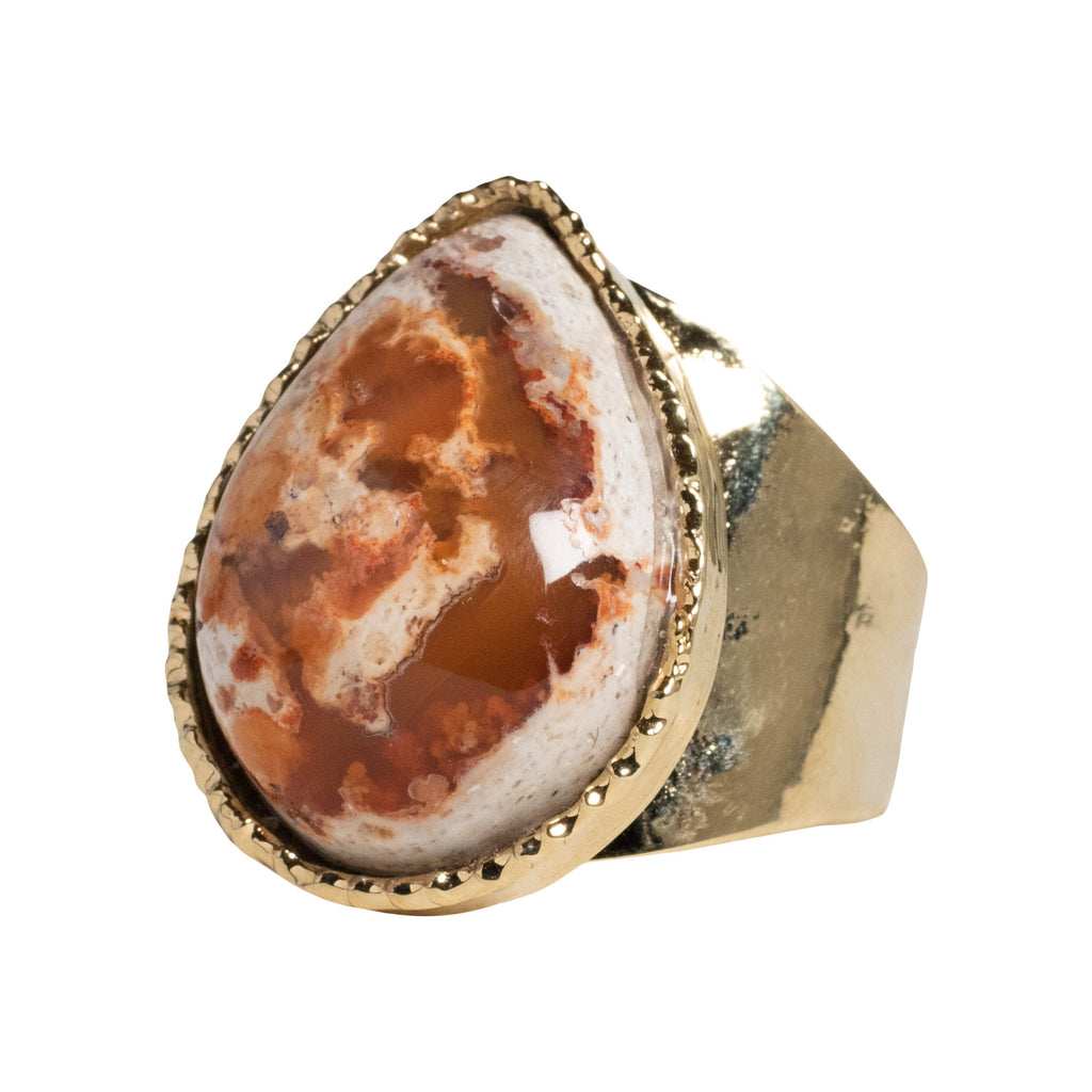 Orange Mexican Fire Opal Teardrop Cocktail Ring