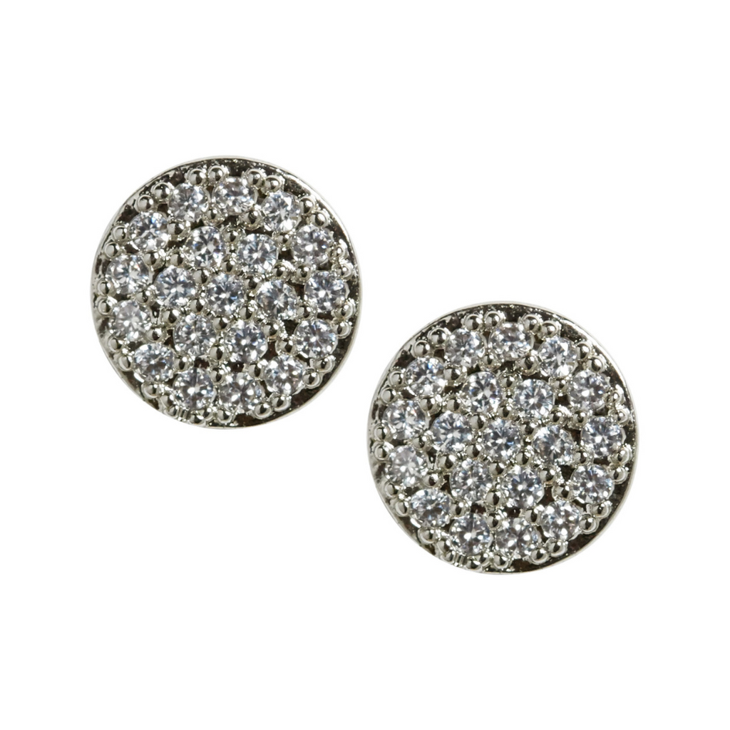 Pave Disc Studs in Silver