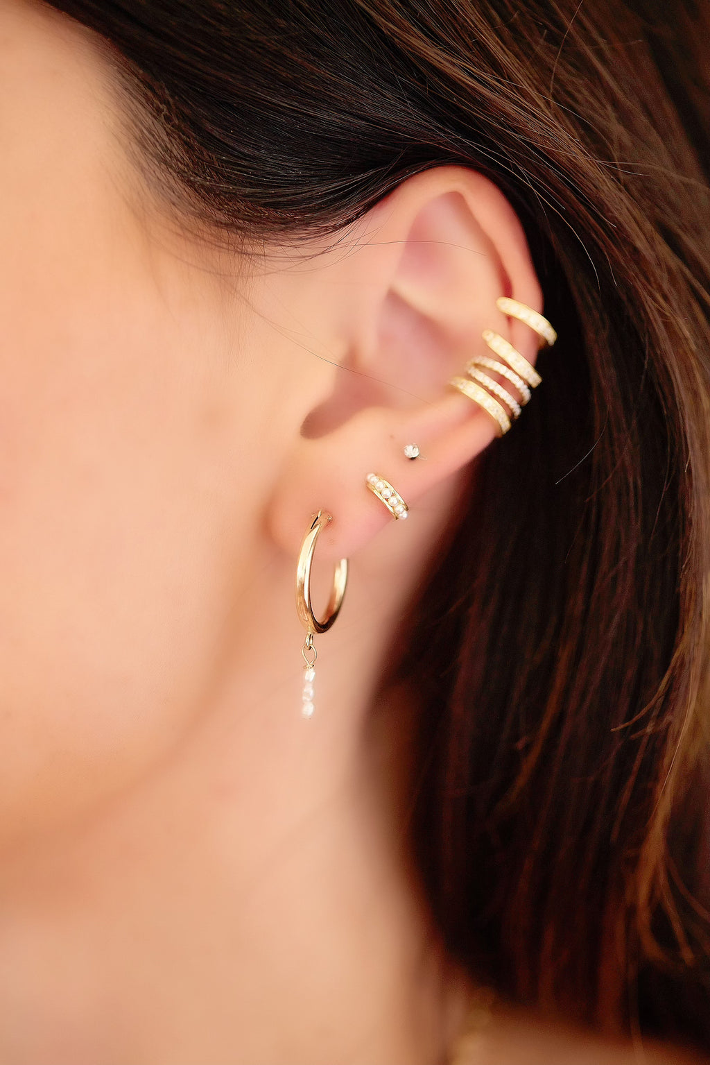 Petite Ginger Pearl Hoops