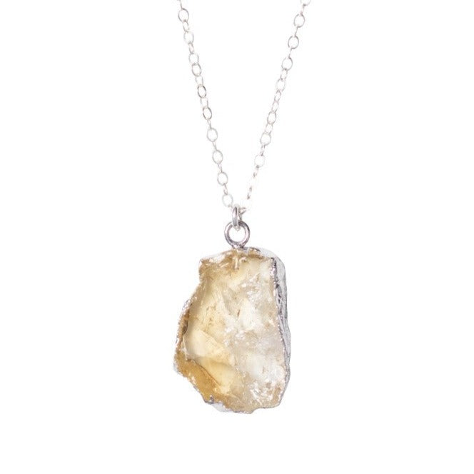Raw Freeform Citrine Necklace in Silver