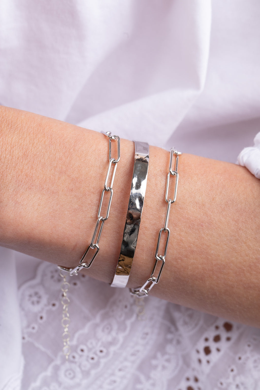 Rectangle Link Chain Bracelet in Silver