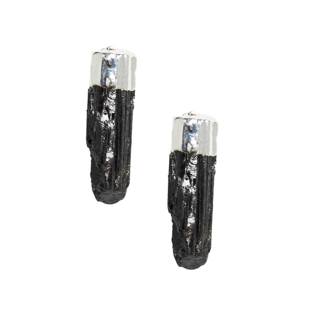 Rough Cut Tourmaline Studs in Silver