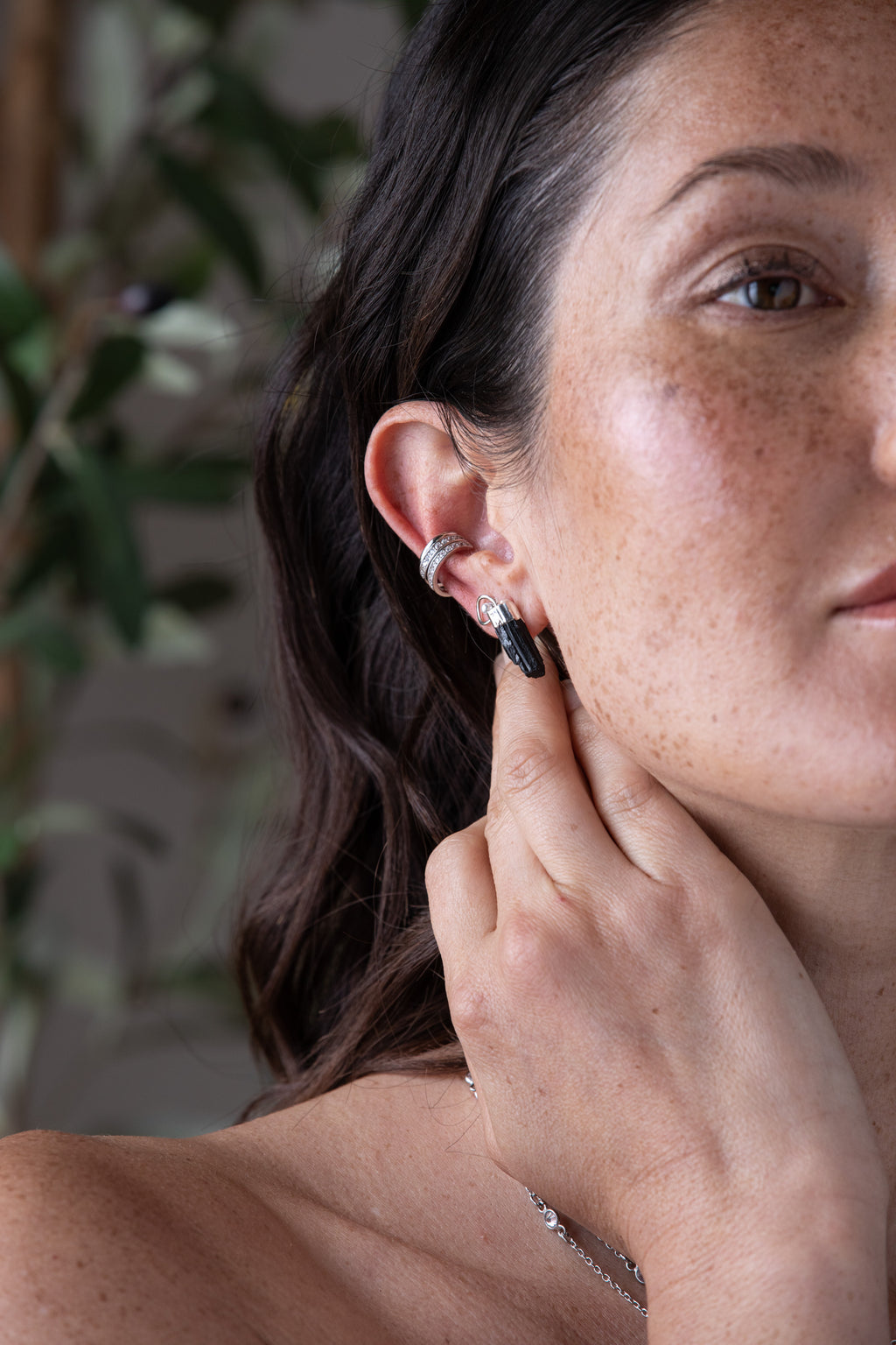 Rough Cut Tourmaline Studs in Silver