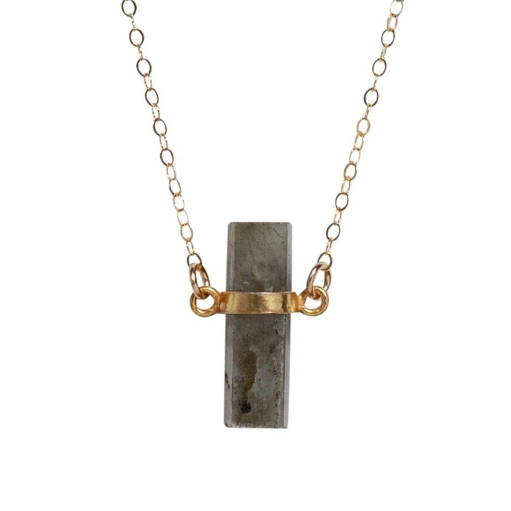 Roughcut Labradorite Cylinder Necklace - Waffles & Honey Jewelry