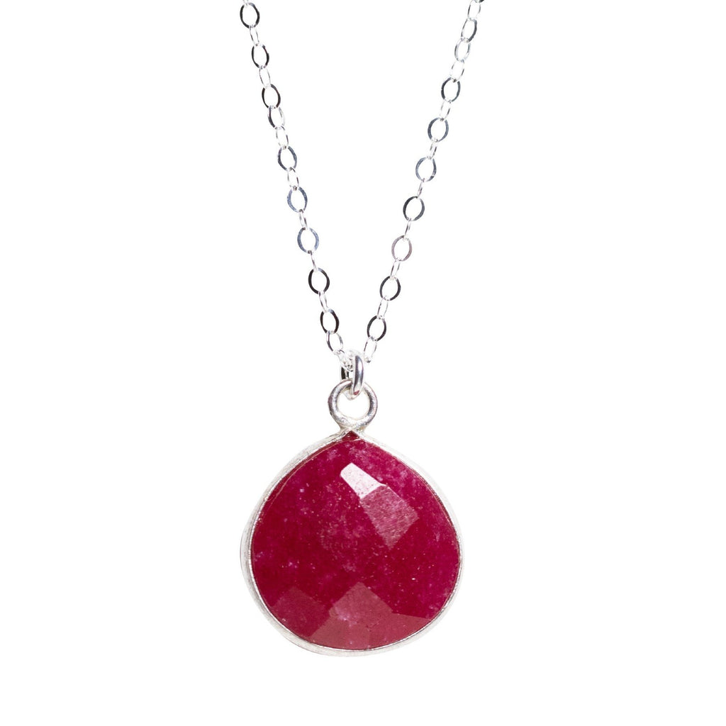 Ruby Teardrop Necklace in Silver